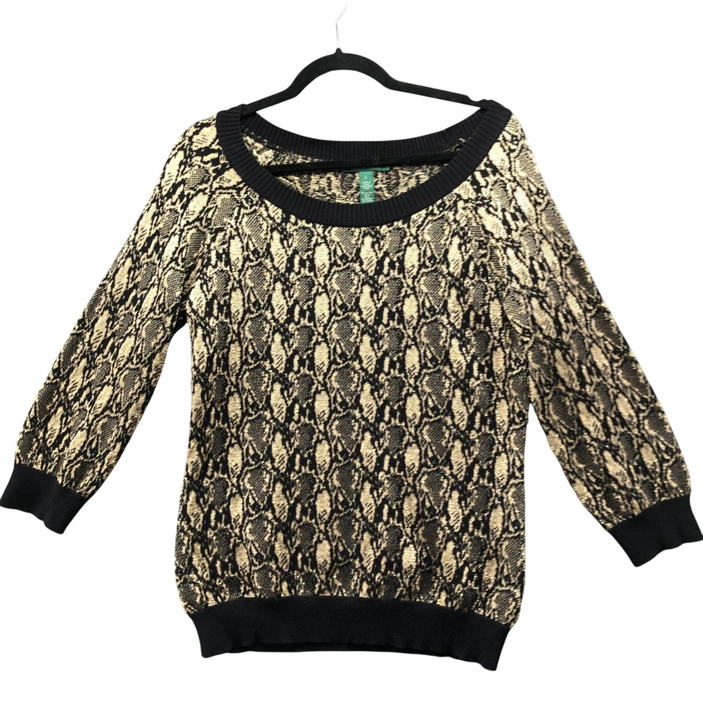 Lauren Ralph Lauren Metallic Gold Off Shoulder Sweater Womens L Black Snakeskin